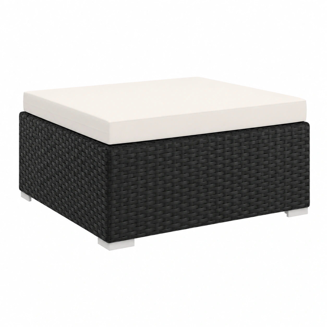 Poly-Rattan Gartenhocker mit Kissen, Schwarz, 70x70x26cm
