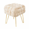 Moderner Samt-Kosmetikhocker mit Goldmetallbeinen, Quadratischer Polsterhocker (Beige, 38x38x41.5 cm)