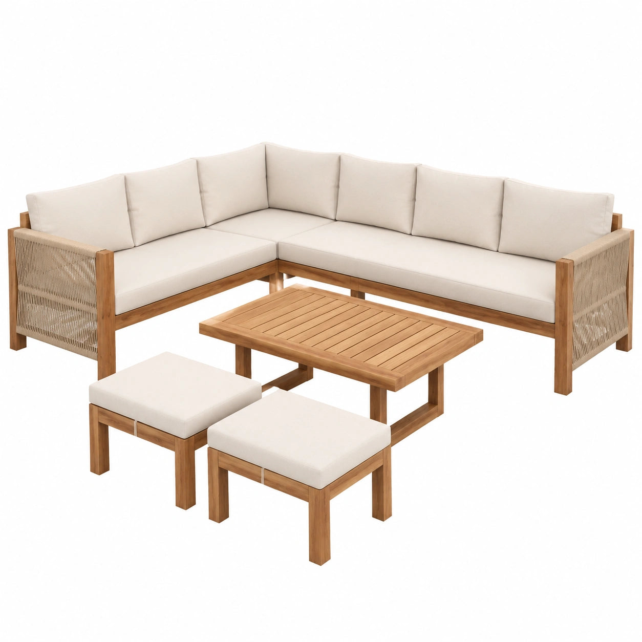 Merax 6-Personen Outdoor-Lounge-Set aus Akazienholz mit Kissen und Tisch