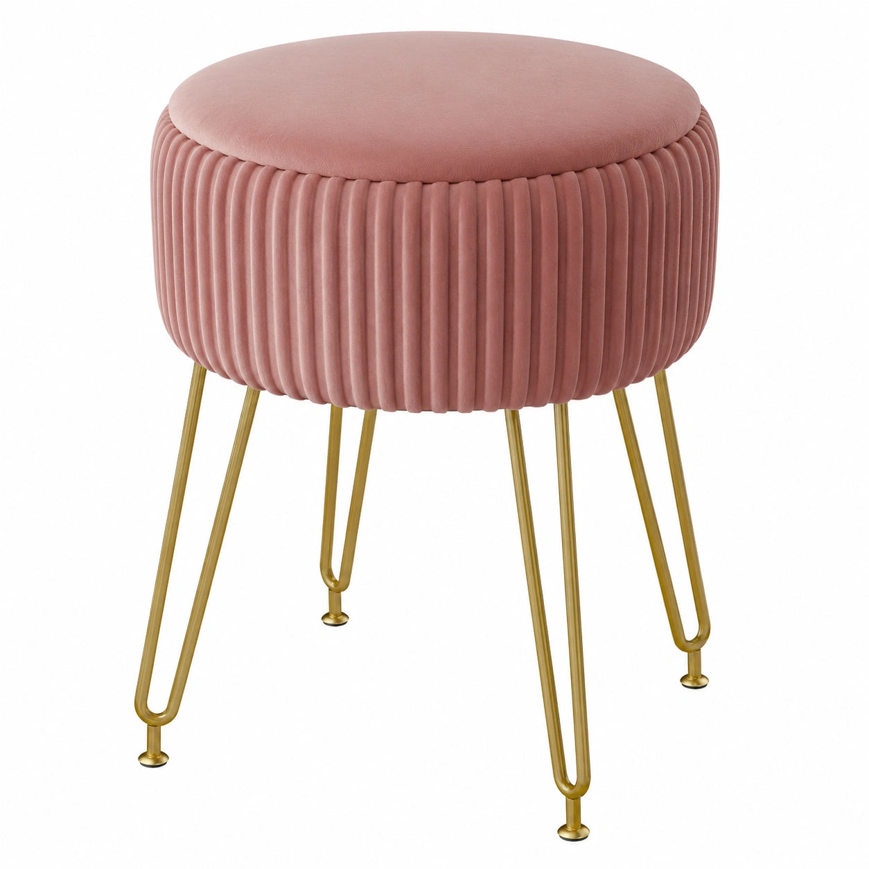 IBUYKE Eleganter Samt-Hocker mit Stauraum, Make-up-Sitz mit goldenen Metallbeinen, abnehmbarer Bezug, Rosa