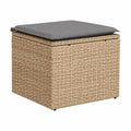 Bequemer Gartenhocker mit Kissen, Waschbarer Bezug, Stabiler Stahlrahmen, Polyrattan Hocker Beige