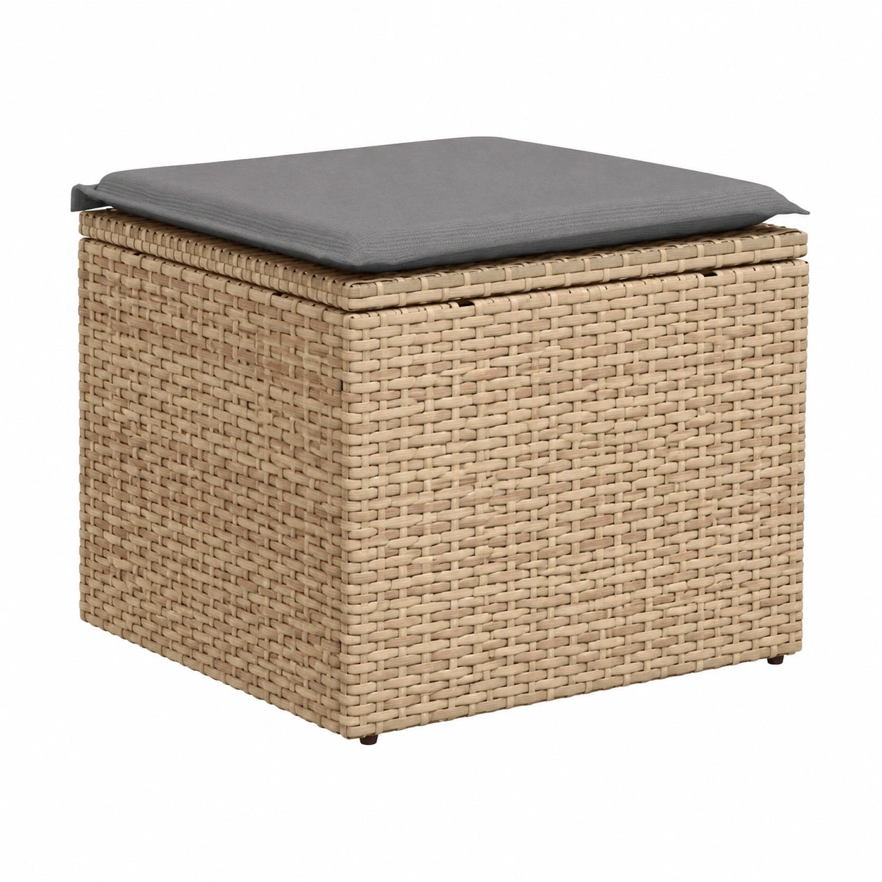 Bequemer Gartenhocker mit Kissen, Waschbarer Bezug, Stabiler Stahlrahmen, Polyrattan Hocker Beige