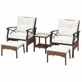 COSTWAY 5-teiliges Rattan Balkonmöbel Set, inkl. Stühle mit Kissen, Hocker und Tisch, wetterfeste Terrassenmöbel für Garten und Balkon