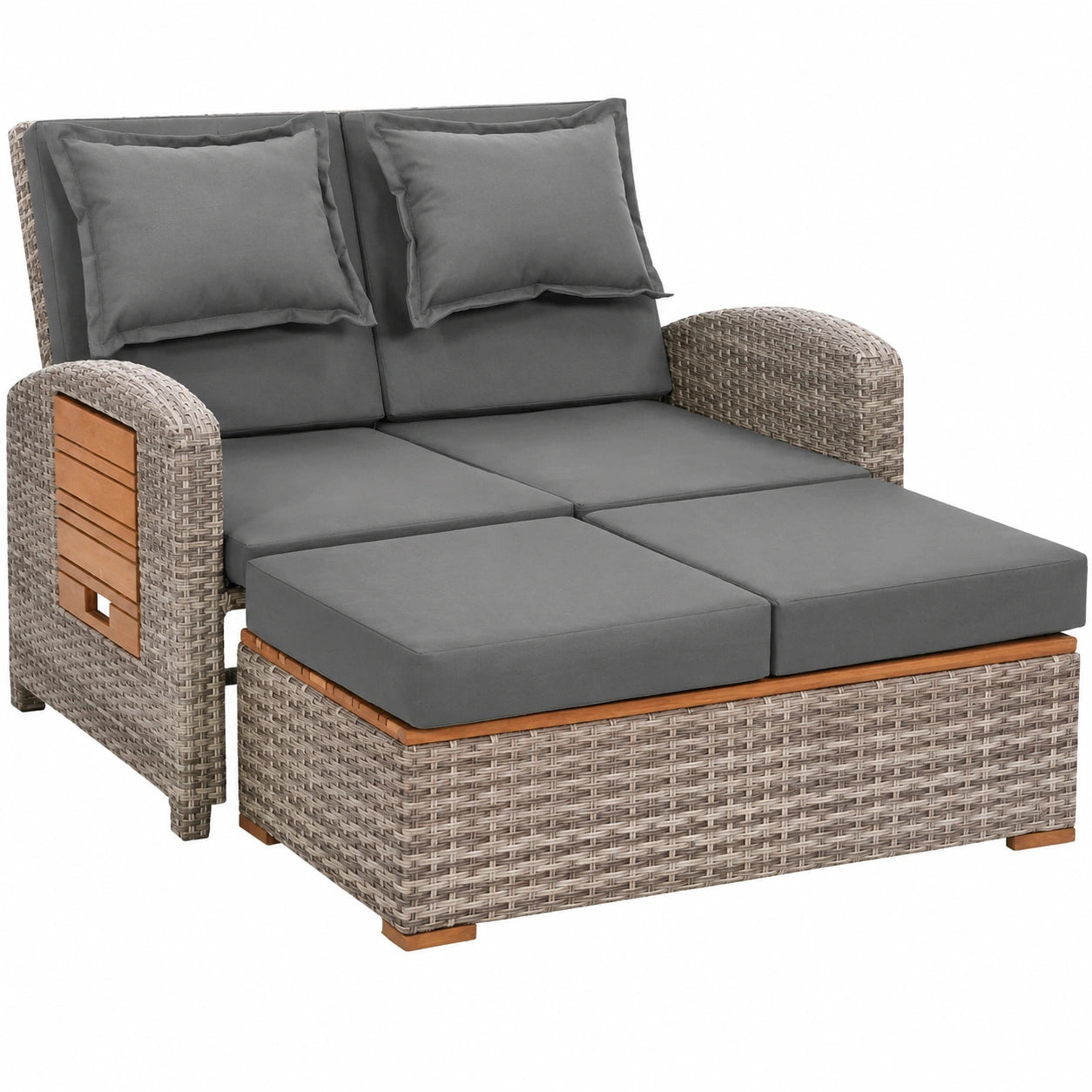 Greemotion Verstellbares Gartensofa mit Hocker und Seitentabletts, 5-fach Liegefunktion