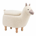 Tierhocker für Kinder, Lama-Design, weiß, Massivholz, mit Staufach