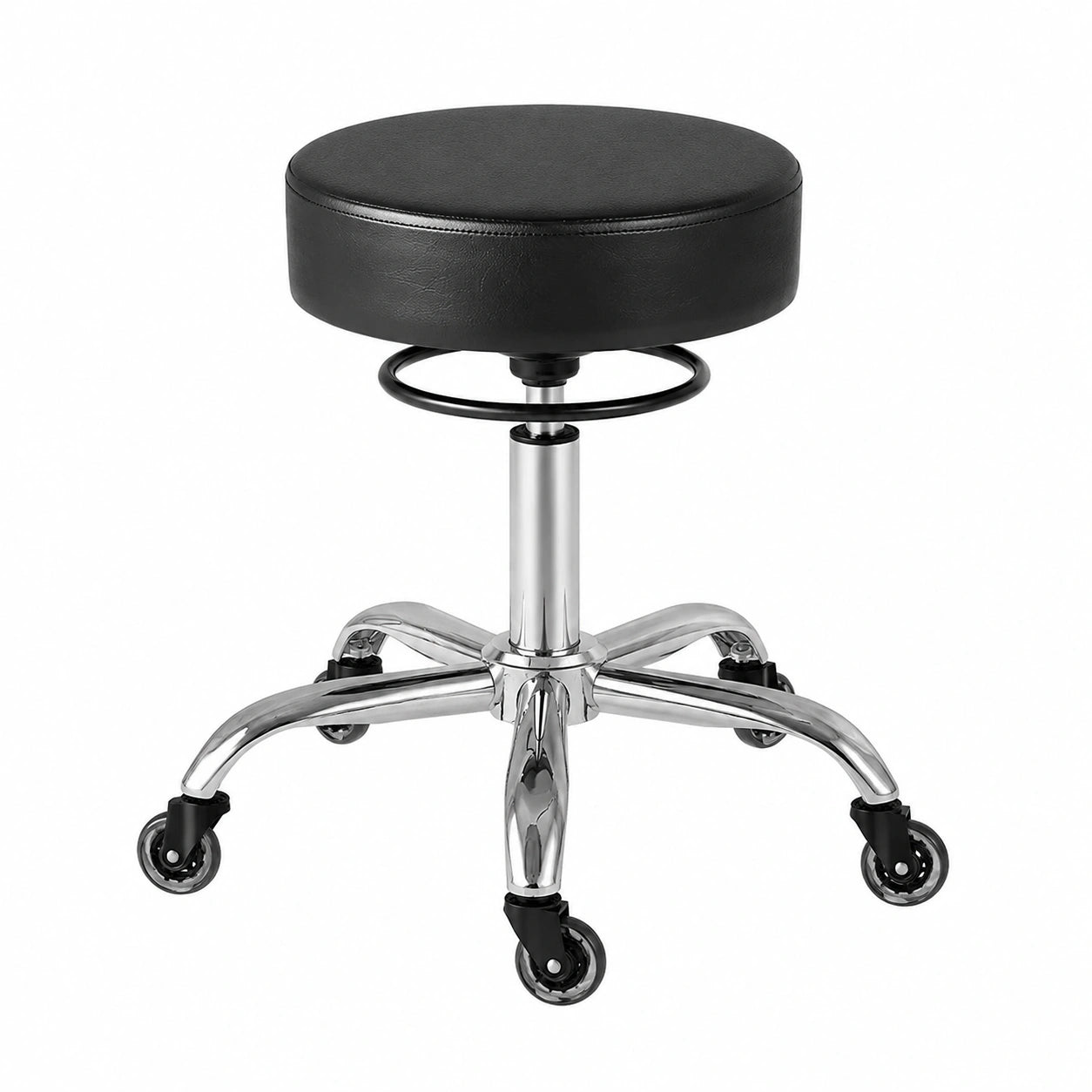 Höhenverstellbarer Drehhocker mit 360° Rollen - Belastbarkeit bis 180 kg, ideal für Salon und Spa, Lederdesign in Schwarz