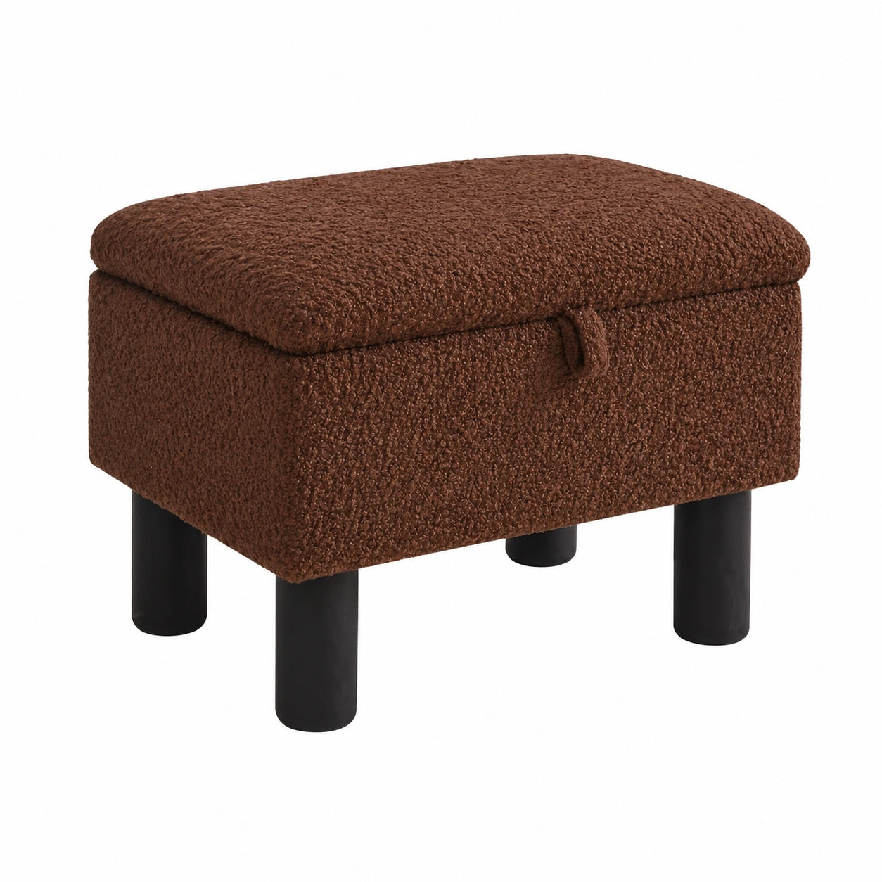 Rechteckiger Fußhocker mit Stauraum, gepolsterter Sitz aus Kunst-Teddyfell, Kiefernholzbeine