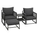 STEELSØN Outdoor Gartenmöbel Set für Balkon, 4-teilig mit Tisch und Hocker, inklusive 6 Kissen, Sitzgruppe für 4 Personen, dick gepolsterte Sessel, schwarzes Metall