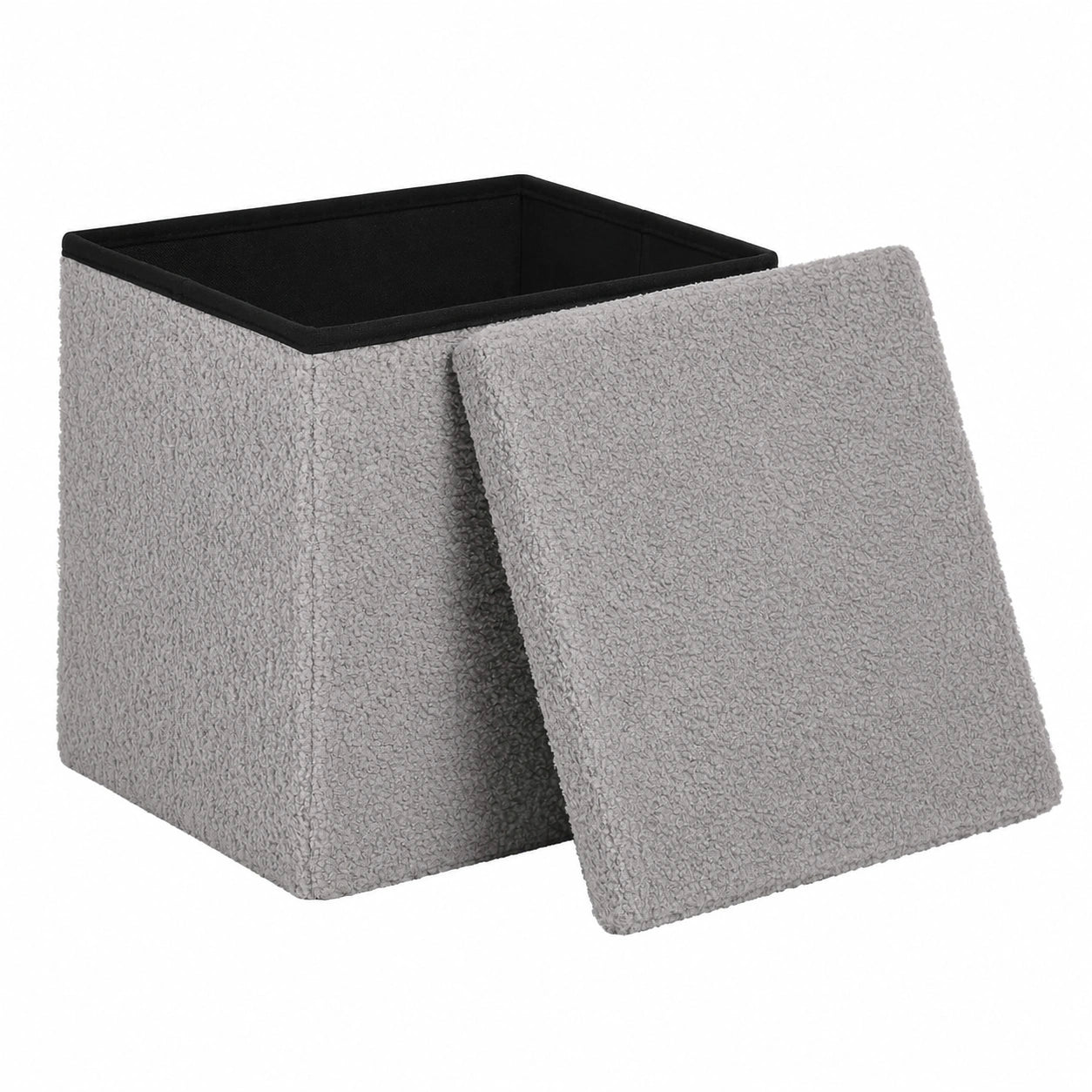WOLTU Teddyfleece Sitzhocker mit Stauraum, klappbar, 38x37x38 cm, Hellgrau