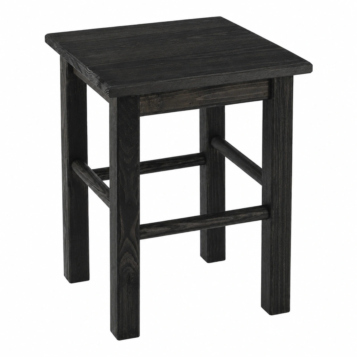 KADAX Holzschemel aus Naturkiefer, Unlackiert, In 3 Modellen: Barhocker, Tritthocker, Schemel - Schwarz Quadratisch