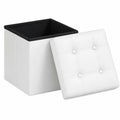 SONGMICS Faltbarer Sitzhocker 38 cm aus Kunstleder, Belastbarkeit bis 300 kg, Aufbewahrungsbox für Wohnzimmer und Schlafzimmer, Wolkenweiß
