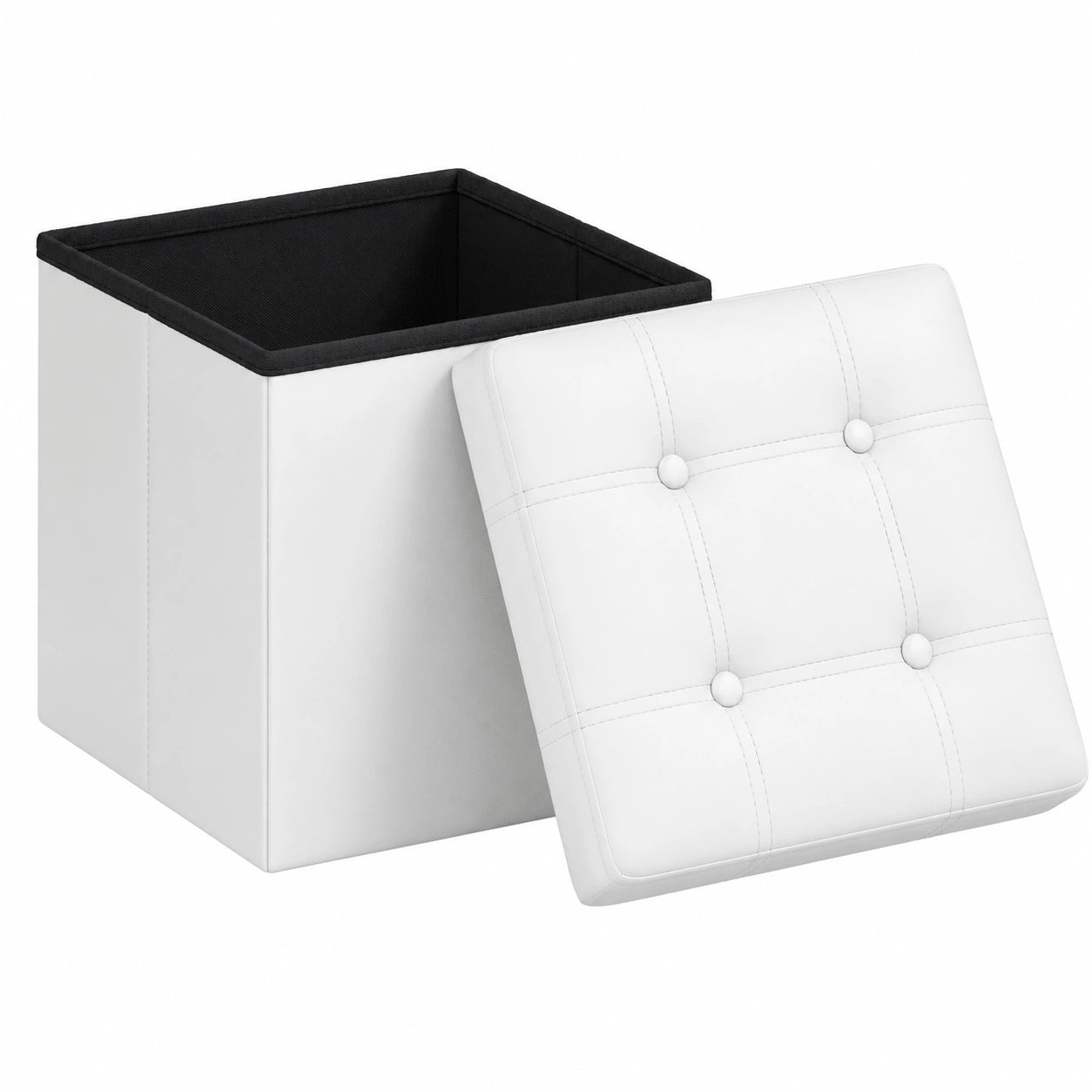 SONGMICS Faltbarer Sitzhocker 38 cm aus Kunstleder, Belastbarkeit bis 300 kg, Aufbewahrungsbox für Wohnzimmer und Schlafzimmer, Wolkenweiß