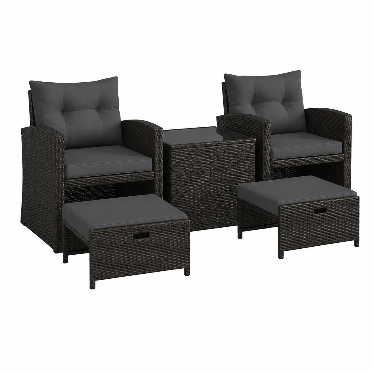 HOCHWERTIGES RATTAN-GARTENMÖBEL-SET 5-TLG – INKLUSIVE KISSEN – ROBUST UND WETTERFEST FÜR TERRASSE UND BALKON