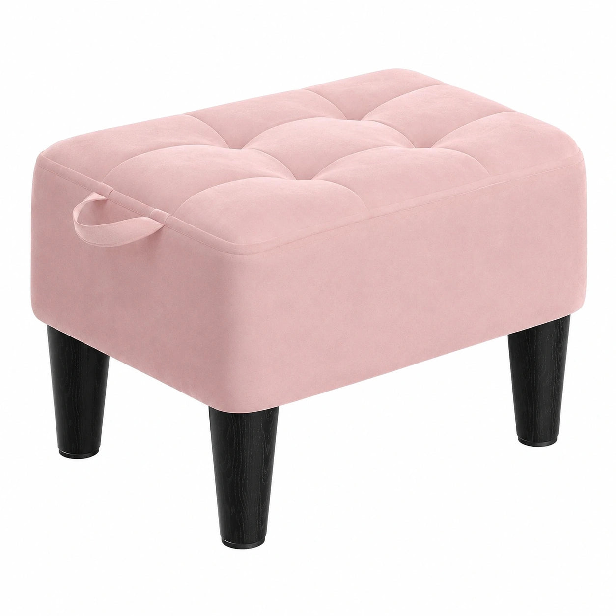 Eleganter Samt-Sitzhocker mit Stabilität, Bis 150 kg Tragkraft, Pastellrosa-Schwarz für Wohnzimmer und Schlafzimmer