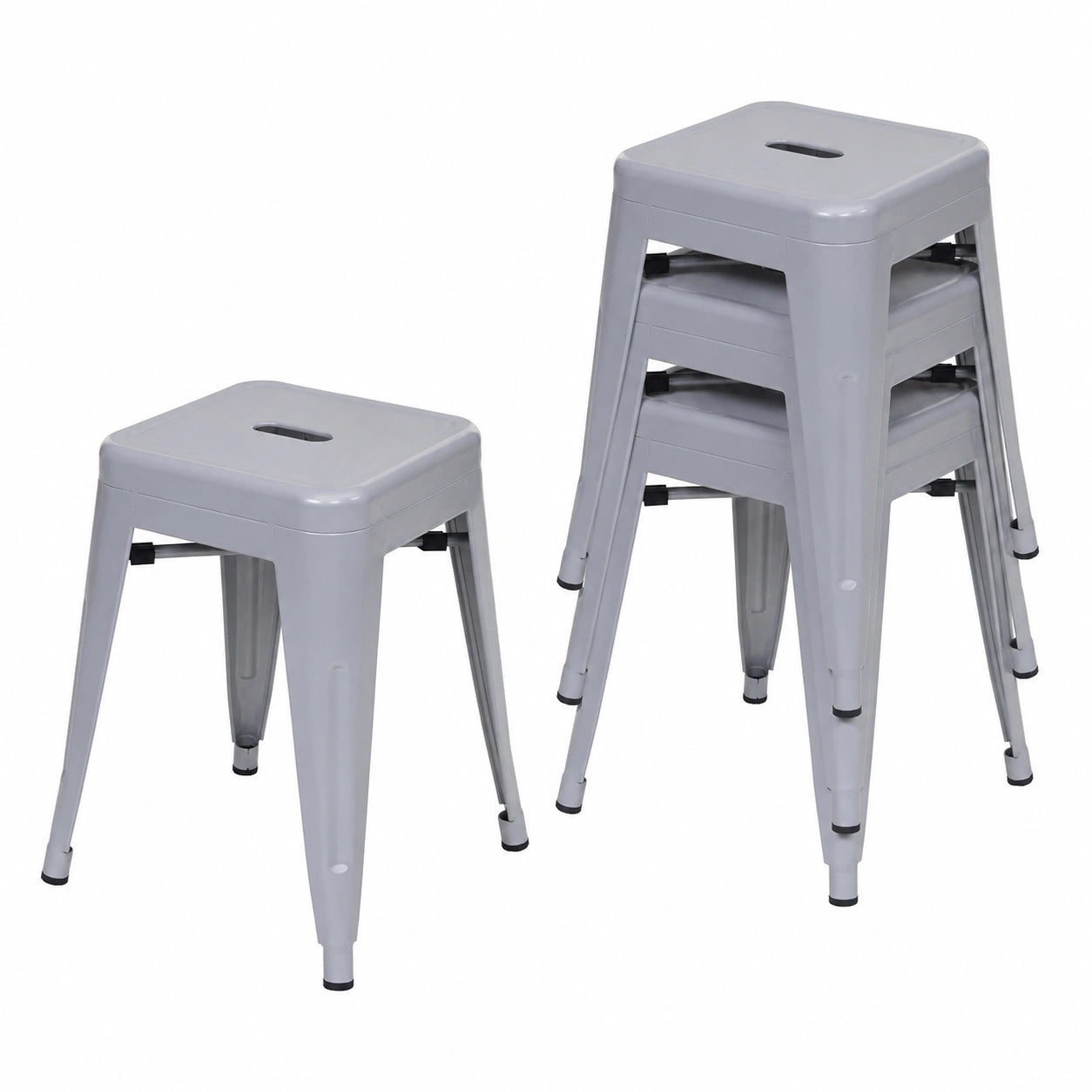Industrieller Stapelhocker 4er-Set, Metall, Grau