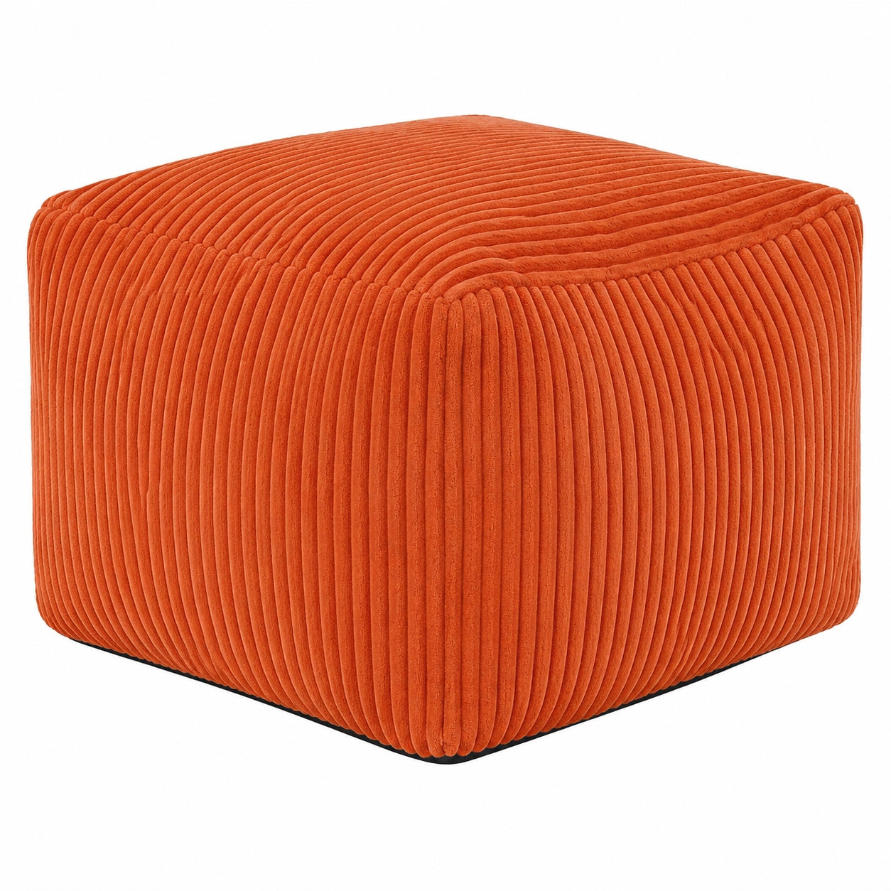 Gemütlicher Cord-Sitzhocker in Orange, Bequemer Pouf mit Füllung für das Wohnzimmer