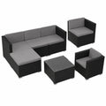 Modulares Poly-Rattan Gartenmöbelset für 4-5 Personen, wetterfest und kombinierbar, inkl. Sofa, Sessel, Hocker und Tisch, ideal für Terrasse und Balkon - Schwarz