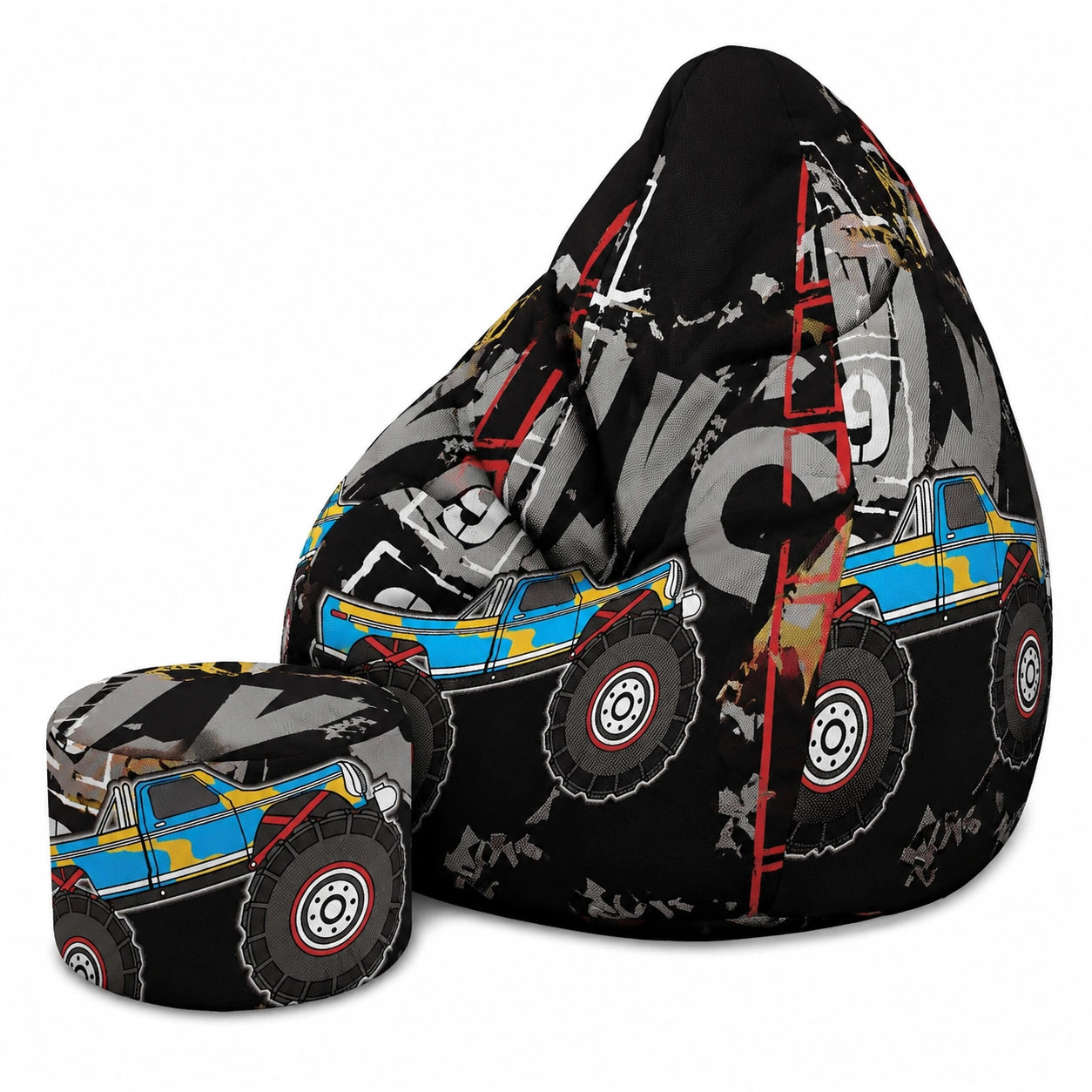 Ergonomischer Sitzsack für Erwachsene, wasserfest, inkl. Hocker und Bezug