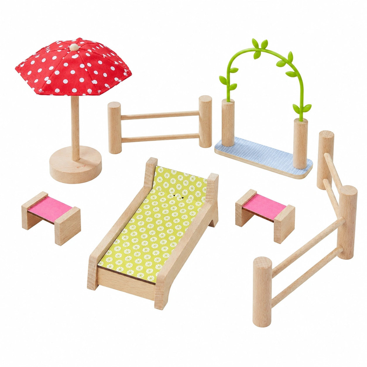 HABA 306717 - Little Friends Puppenhaus Möbelset Garten für Kinder ab 3 Jahren