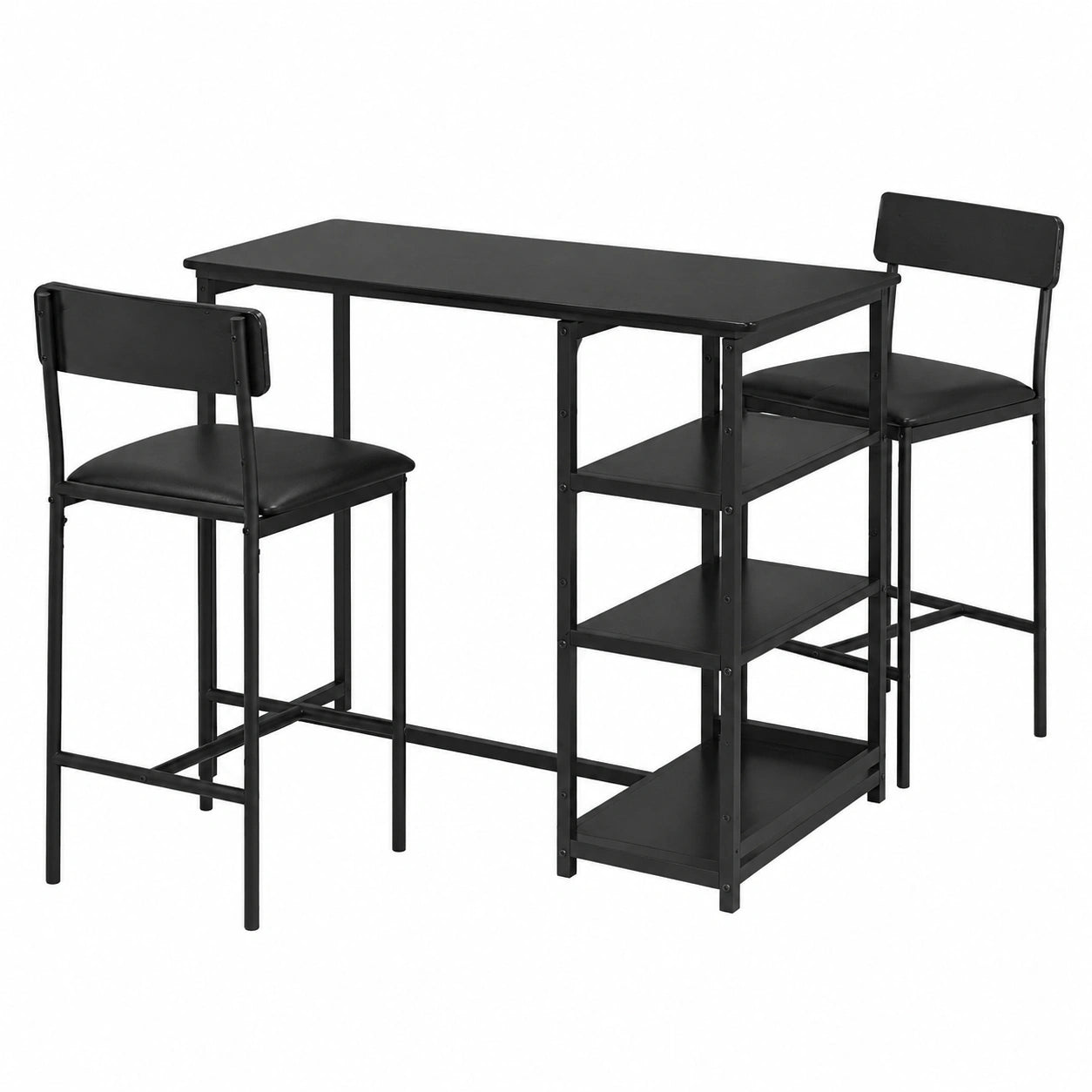 Moderner Bartisch-Set für 2 Personen mit Stauraum und Hockern, Platzsparende Küchentheke, Schwarz