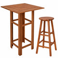 Rustikales Bar-Set aus Akazienholz für drinnen und draußen, wetterfest, inkl. Stehtisch und 2 Barhocker, ideal für Garten, Balkon und Terrasse