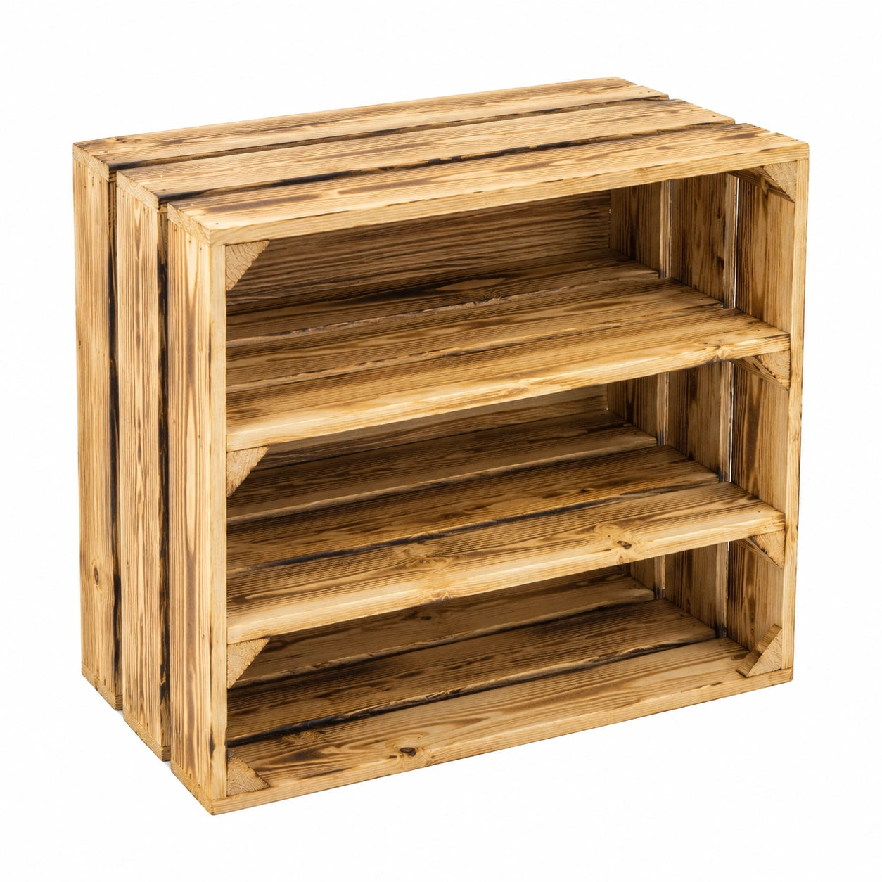Weißes Schuhregal aus Apfelkisten mit Mittelbrett 50x40x30cm, geflammte Holzkiste, vielseitig verwendbar